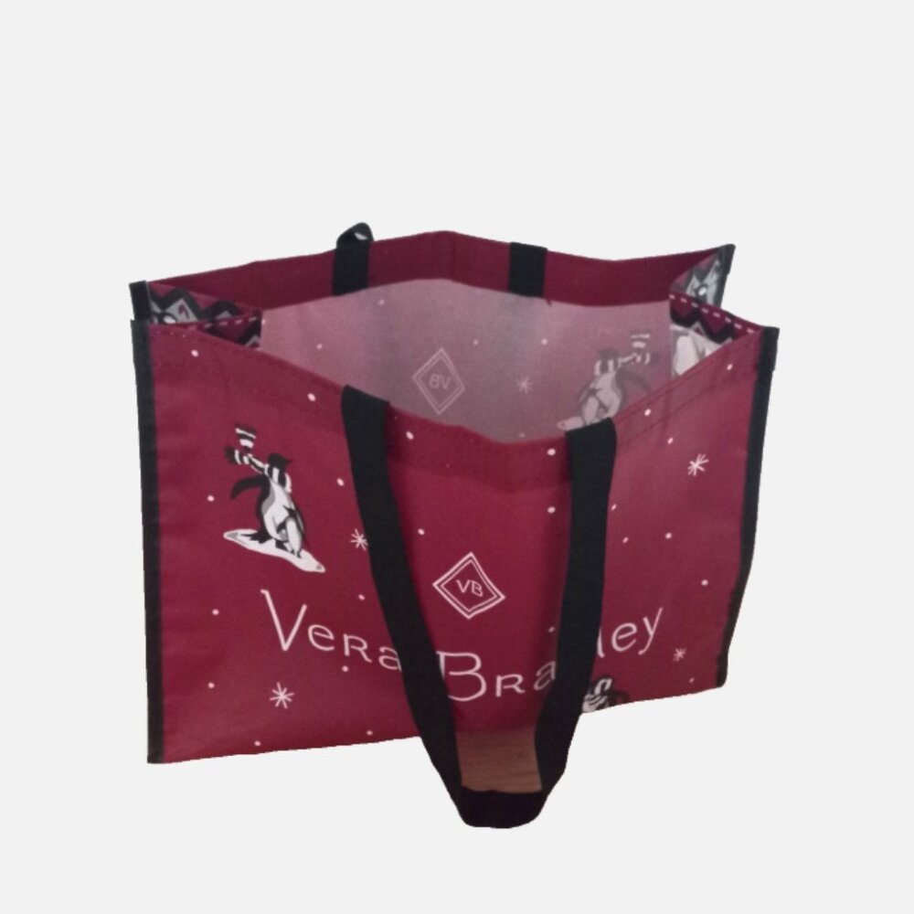 Vera Bradley Large Reusable Shopping Tote Red Winter Penguins 16x12x5.5 - Picture 4 of 5
